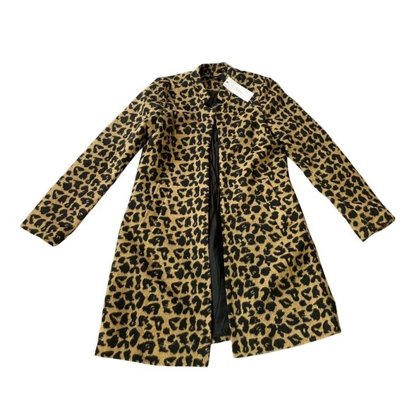 NWT Aakaa Womens Leopard Print Midi Coat Medium - Picture 1 of 12